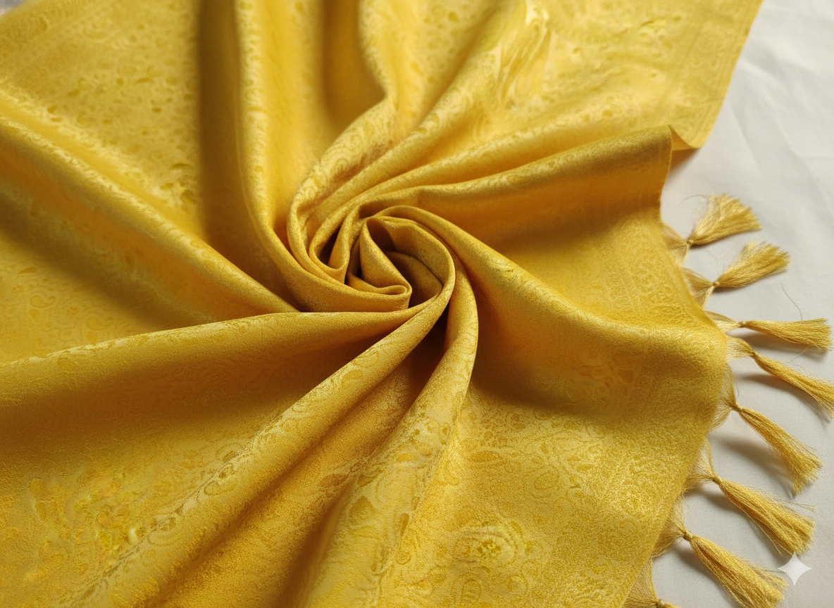 Handwoven mustard yellow Banarasi silk stole for men ethnic wear for puja India
